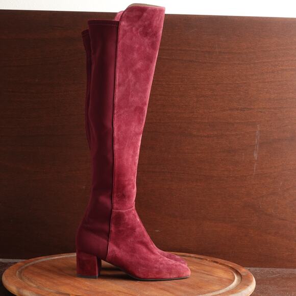 Stuart Weitzman Boots WMS SZ 5.5B Burgundy Gillian 60 City Over The Knee Suede - Picture 1 of 12